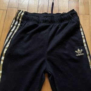 Adidas Kids Black Gold 3 Stripe Track Pants Joggers Size 13-14Y L 50 Shell